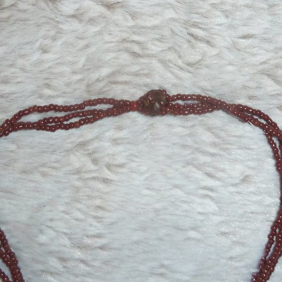 Boho Brown Bead Necklace, Real Bone Horn Rectangular Pendant, Button Closure 18" - Picture 9 of 10